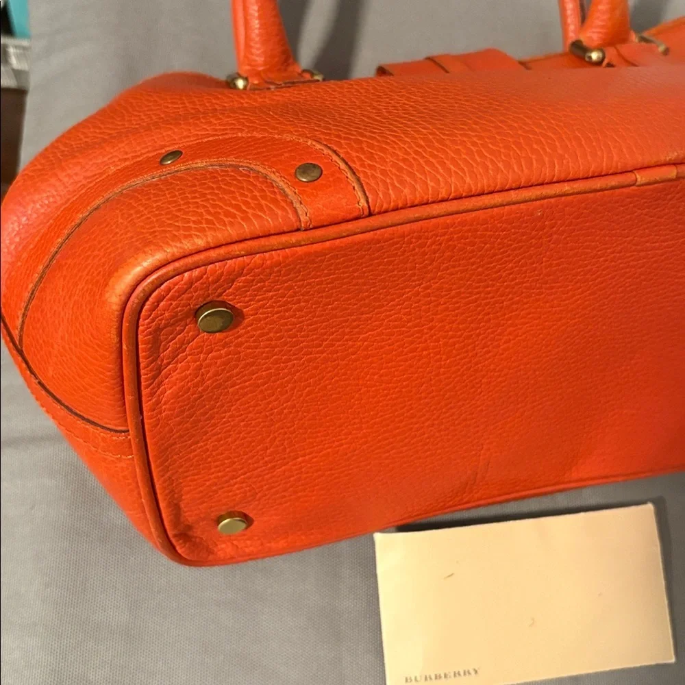Burberry Orange Vintage Pebbled Leather Satchel Bag - Picture 9 of 16
